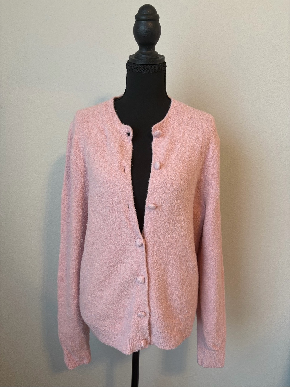 J.Crew Factory Pink Cotton-Blend Bouclé Cardigan Sweater Size L